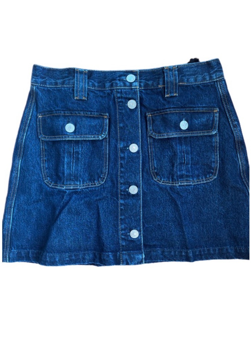 Re/Done Dark Blue Denim Button-Front A-Line Skirt